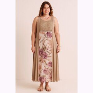 VTG S.L Fashions Women’s 14 Blush Floral Maxi Dress Crushed Satin Romantic Boho